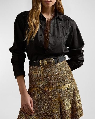 Ralph Lauren Collection Corrine Long-Sleeve Snap-Front Western Shirt - Black