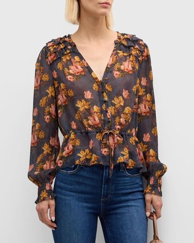 PAIGE Georgina Floral Long-Sleeve Blouse - Red