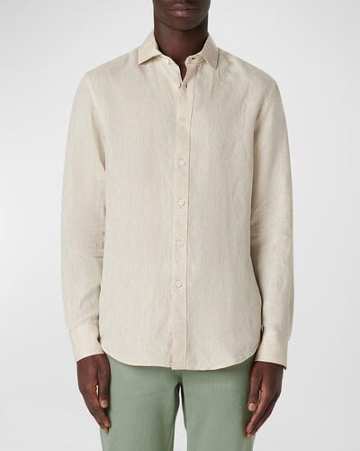 Bugatchi Solid Linen Shaped Sport Shirt - Natural
