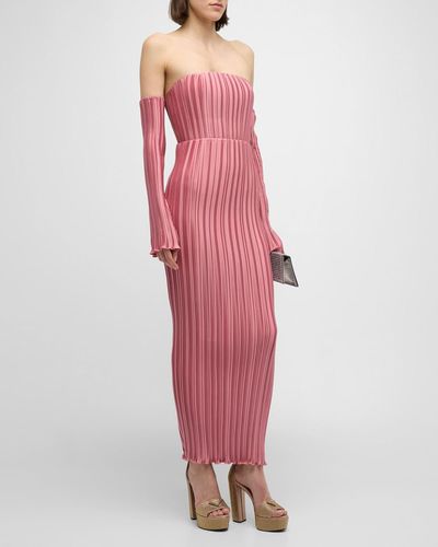 L'idée Gatsby Pleated Strapless Cold-Shoulder Gown - Pink