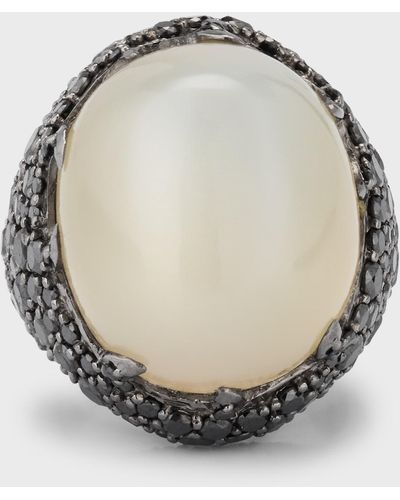Piranesi 18K Cabochon Moonstone And Diamond Ring, Size 7 - Gray