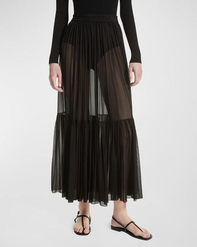 Michael Kors Tiered Ruffle Silk Chiffon Pull-On Maxi Skirt - Black