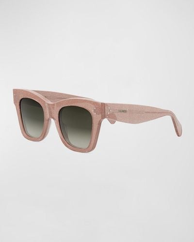 Celine Glittery Bold Acetate Cat-Eye Sunglasses - White