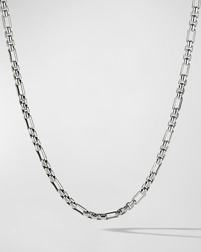 David Yurman Open Station Box Chain Necklace In Silver, 3mm - White
