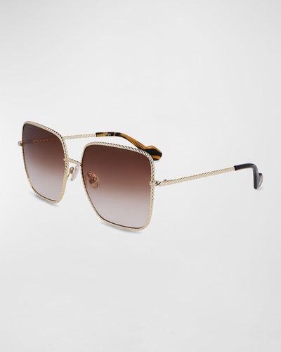 Lanvin Babe Oversized Square Twisted Metal Sunglasses - Brown