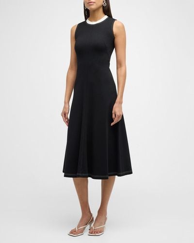 Akris Punto Contrast Neck-Trim A-Line Sleeveless Midi Dress - Black