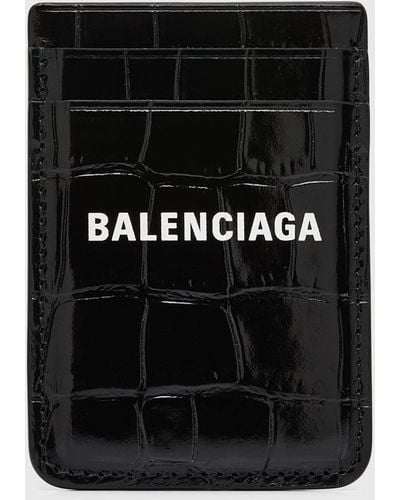Balenciaga Cash Croc-Embossed Card Holder - Black