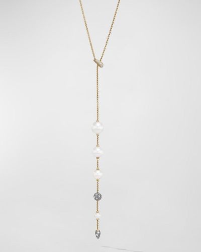 David Yurman Pearl And Pave Necklace In 18k Gold With Diamonds, 28"l - White