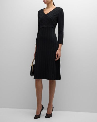 Misook Textural Striped Knit Midi Dress - Black