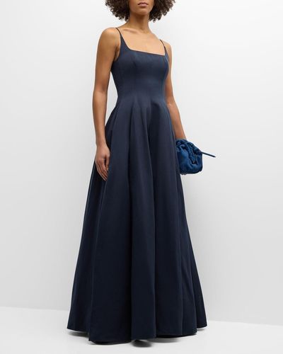 STAUD Joli Full-Skirt Open-Back Maxi Dress - Blue