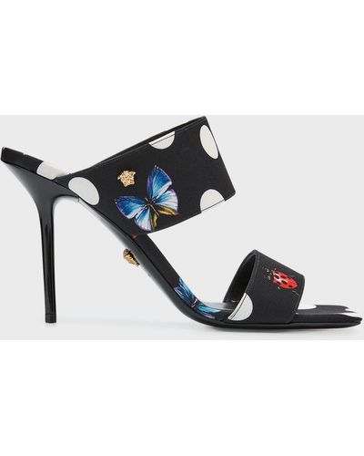 Versace Dot Butterfly Dual-band Stiletto Sandals - Black
