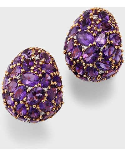 Piranesi 18K Rose Amethyst And Round Diamond Egg Shaped Earrings - Purple