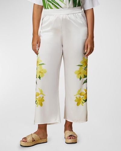 Marina Rinaldi Plus Size Gersa Floral-Print Twill Pants - White