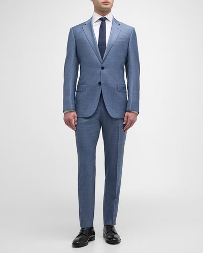 Emporio Armani Textured Wool Suit - Blue