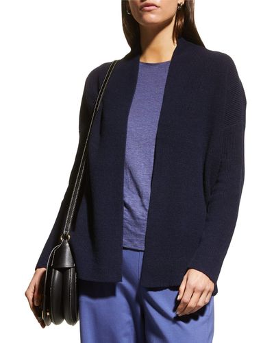 Eileen Fisher Ribbed Open-Front Cardigan - Blue