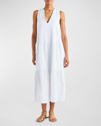 Splendid Sumner Cotton Gauze Sleeveless Midi Dress With Pockets - White