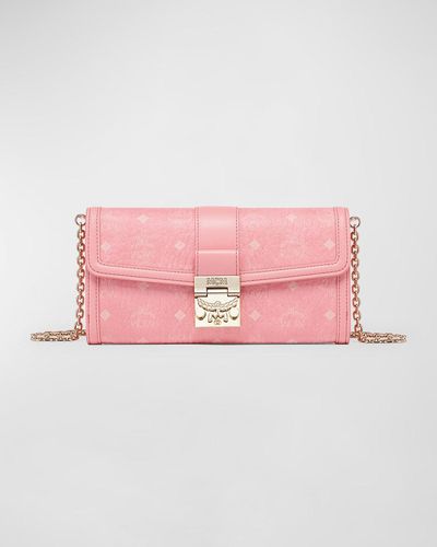 MCM Tracy Large Monogram Wallet On Chain - Pink
