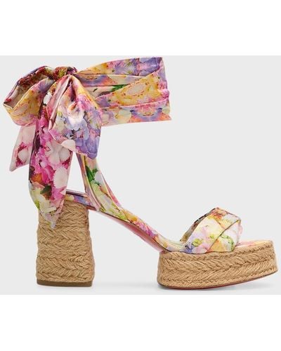 Christian Louboutin Mariza Du Desert Blooming Ankle-Wrap Sole Sandals - Pink