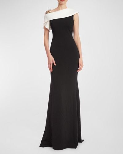 Badgley Mischka Asymmetric Rhinestone-Embellished Gown - Black
