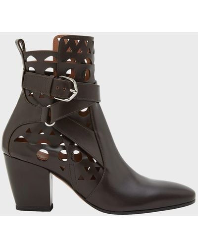 Alaïa Cutout Leather Buckle Ankle Boots - Brown