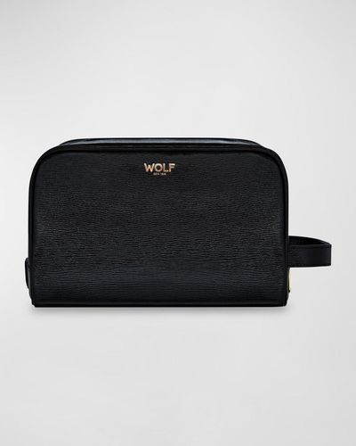 Wolf Recycled Leather Washbag Toiletry Kit - Black