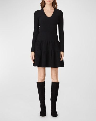 Shoshanna Cierra Tiered Ribbed Mini Dress - Black