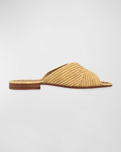 Carrie Forbes Woven Raffia Flat Slide Sandals - White
