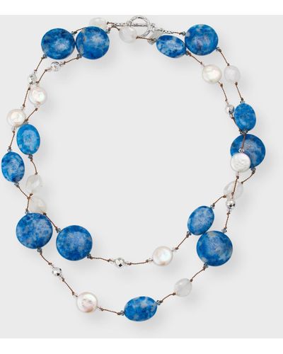 Margo Morrison Denim Lapis, Coated Moonstone, Pyrite And Coin Pearl Necklace, 35"L - Blue