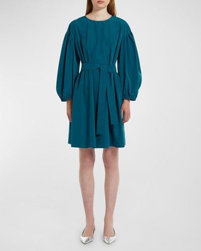 Weekend by Maxmara Jangy Blouson-Sleeve Taffeta Mini Dress - Blue