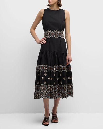 Vanessa Bruno Alais Sleeveless Floral-Embroidered Midi Dress - Black