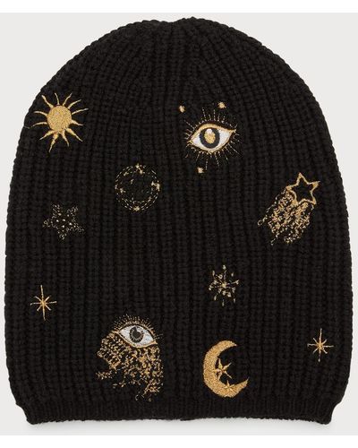 Carolyn Rowan Celestial Embroidered Ribbed Merino Wool Beanie - Black