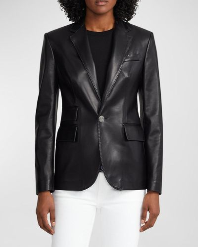 Ralph Lauren Collection Parker Leather Single-Breasted Blazer Jacket - Black