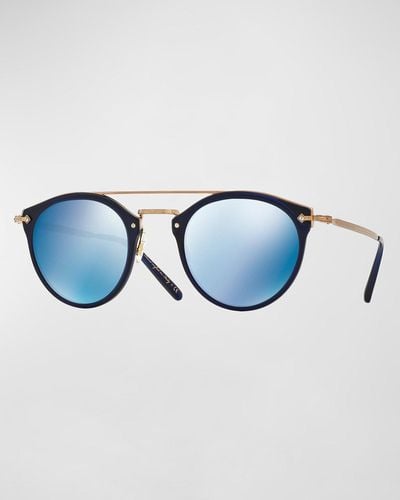 Oliver Peoples Remick Mirrored Brow-Bar Sunglasses - Blue