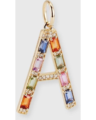 Kastel Jewelry 14k Yellow Gold Initial A Multi-color Sapphire And Diamond Pendant - White