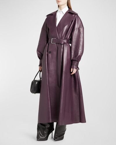 Alexander McQueen Oversize Belted Leather Trench Coat - Purple
