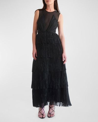 Aje. Escapist Tiered Sleeveless Chiffon Illusion Maxi Dress - Black