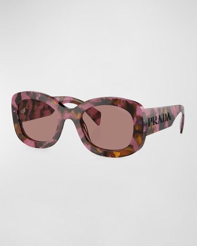 Prada Oversized Logo Acetate & Plastic Oval Sunglasses - Brown