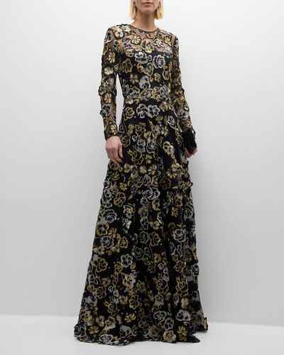 Naeem Khan And Embroidered Floral Gown - Black