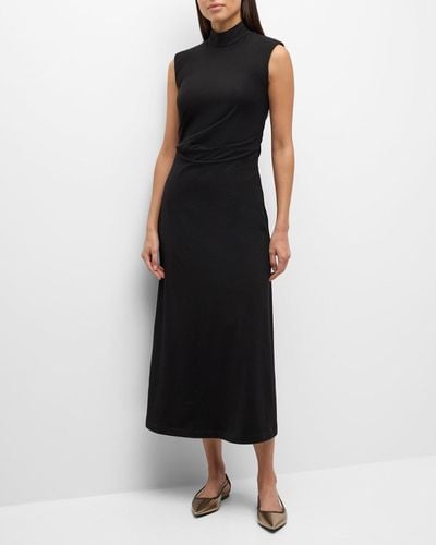 Brunello Cucinelli Couture Jersey Draped Midi Dress - Black