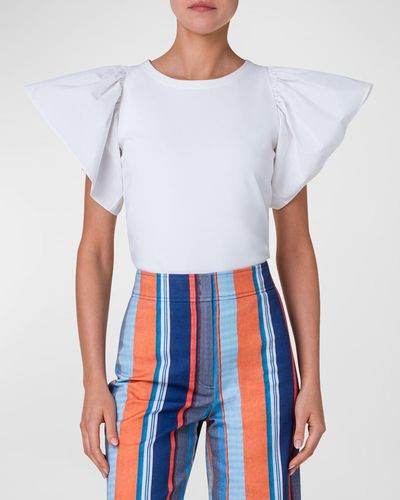 Akris Punto Jersey Top With Gathered Wing Sleeves - White