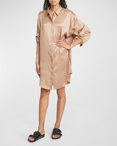 Loewe Silk Shirtdress With Chain Details - Natural