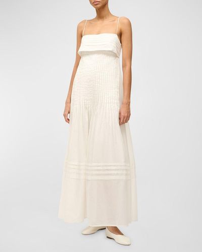 STAUD Kristina Pintuck Cotton Poplin Sleeveless Maxi Dress - Natural