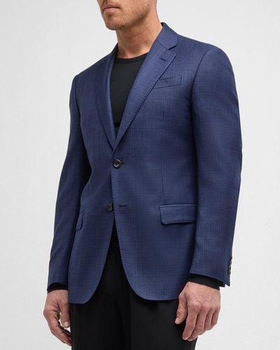 Emporio Armani Crosshatch Wool Sport Coat - Blue