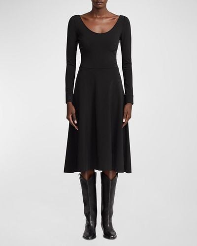 Ralph Lauren Collection Long-Sleeve Scoop-Neck Midi Dress - Black