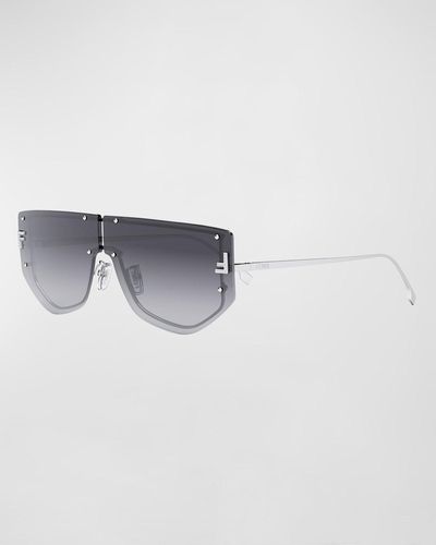 Fendi Embellished F Metal Shield Sunglasses - White