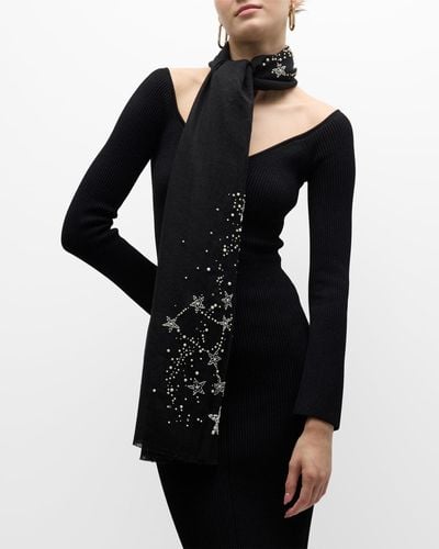 Janavi Starburst Embellished Cashmere-Silk Scarf - Black