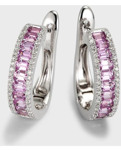 David Kord 18k White Gold Earrings With Pink Sapphires And Diamonds - Multicolor