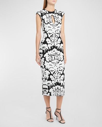 Alexander McQueen Damask Print Knit Midi Dress - White