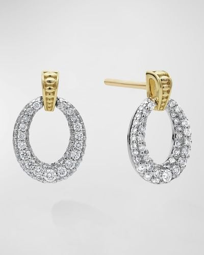 Lagos Two Tone Caviar Diamond Oval Earrings - Metallic