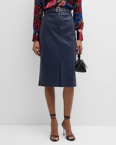 Elie Tahari The Kris Belted Leather Pencil Skirt - Blue